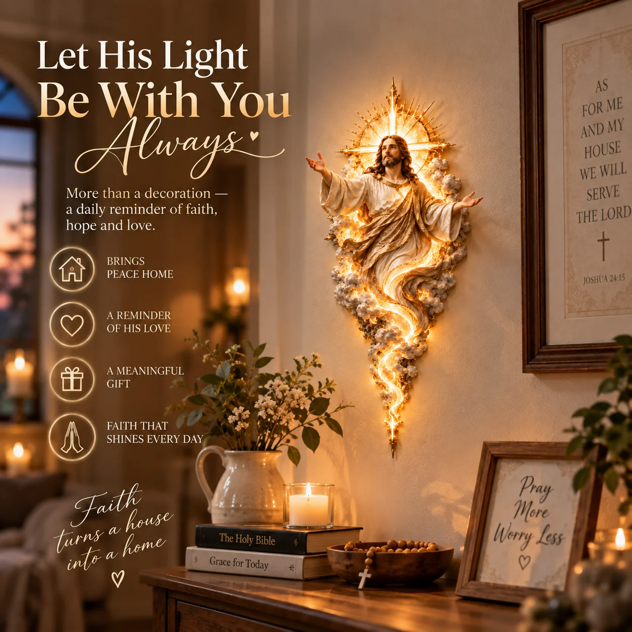 Let His Light Be With You Jesus wall sculpture