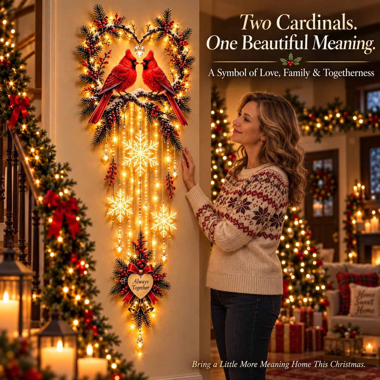 Always Together cardinal Christmas wall light