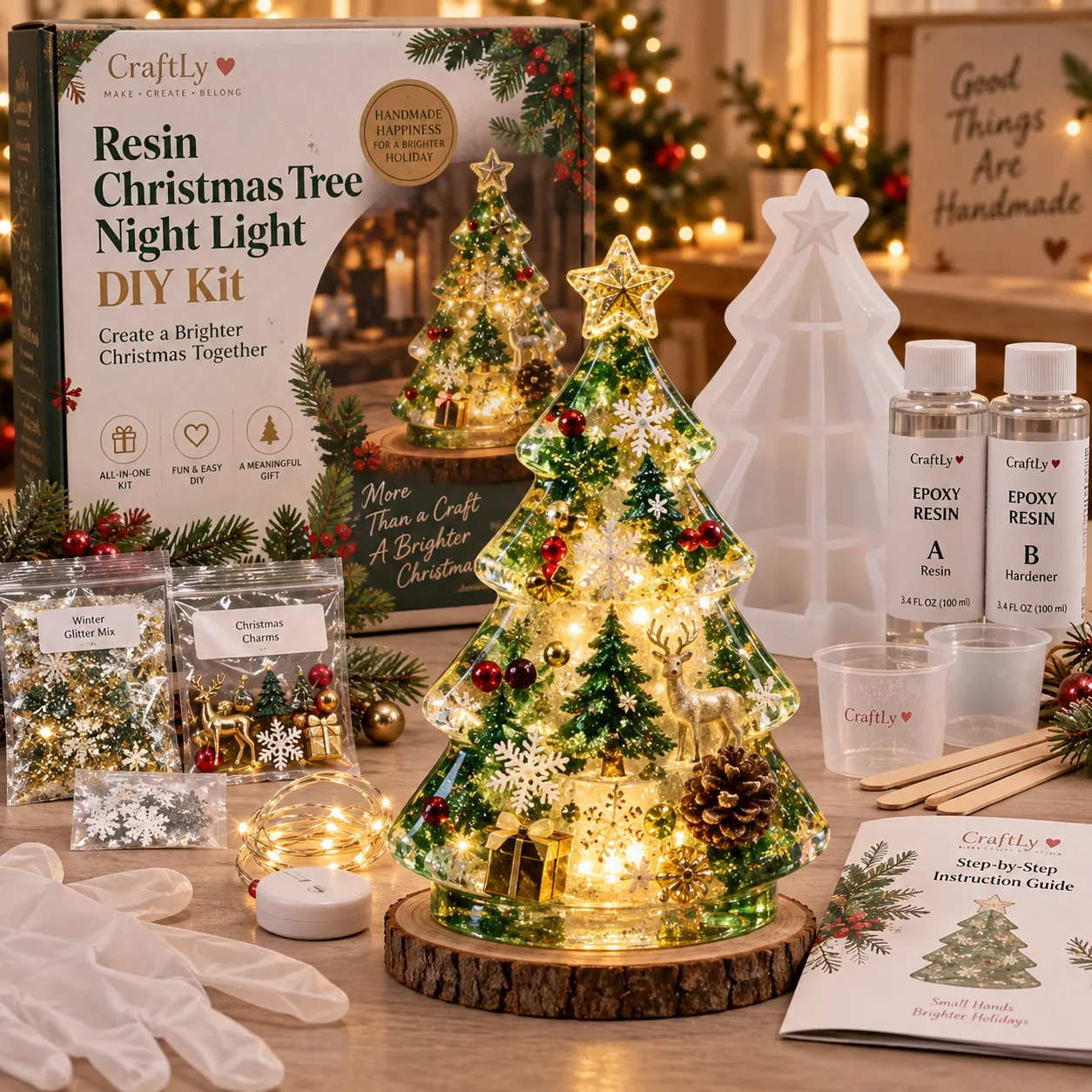 DIY resin Christmas tree night light kit