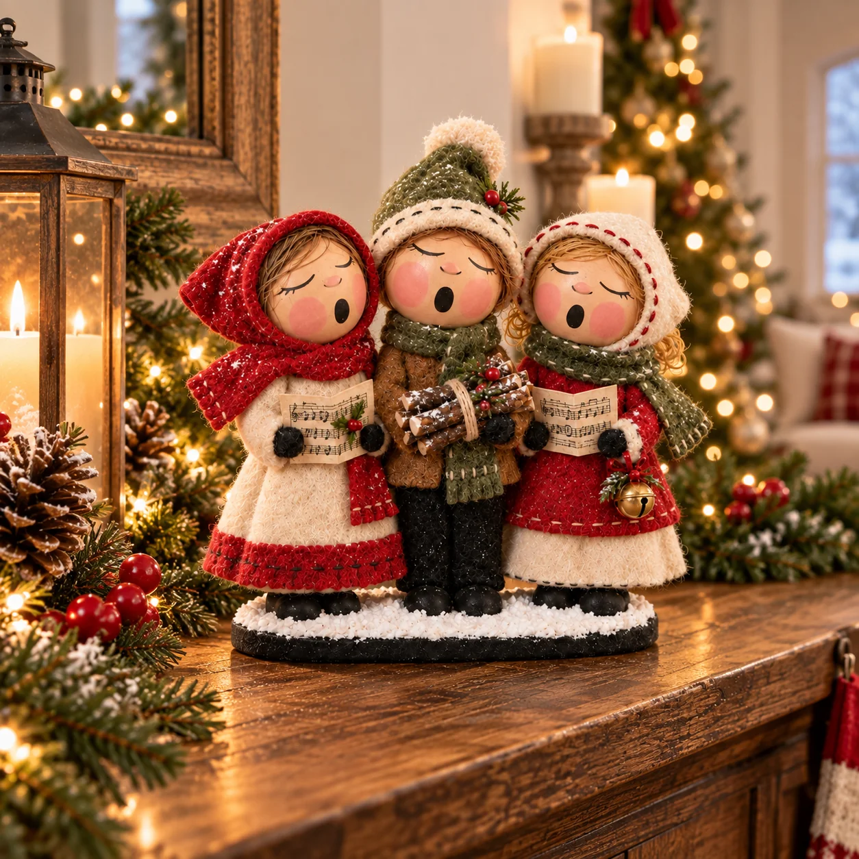 Christmas Carolers in a cozy home