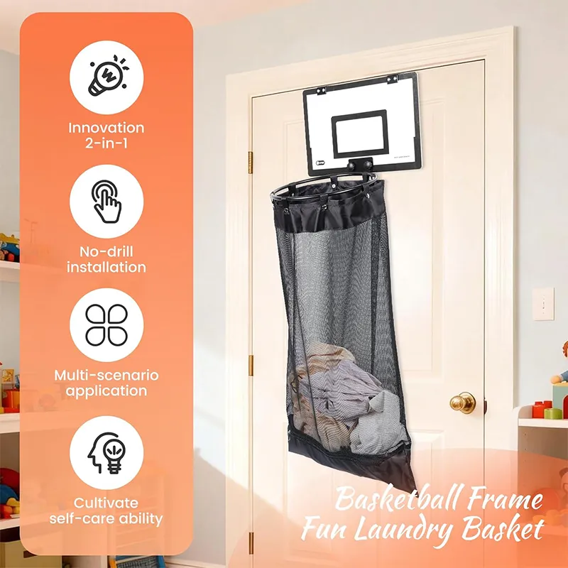 Black basketball hoop laundry basket variant