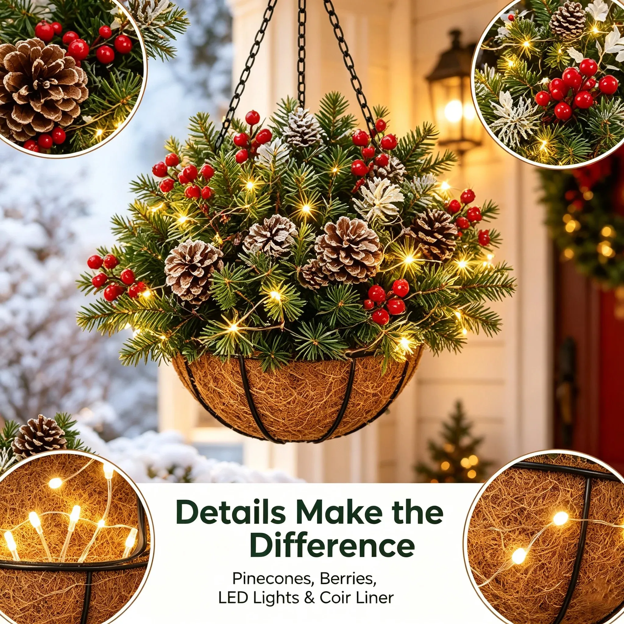 Weather resistant Christmas hanging basket