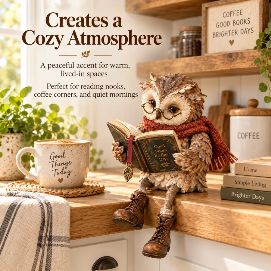 Reading owl in a cozy corner