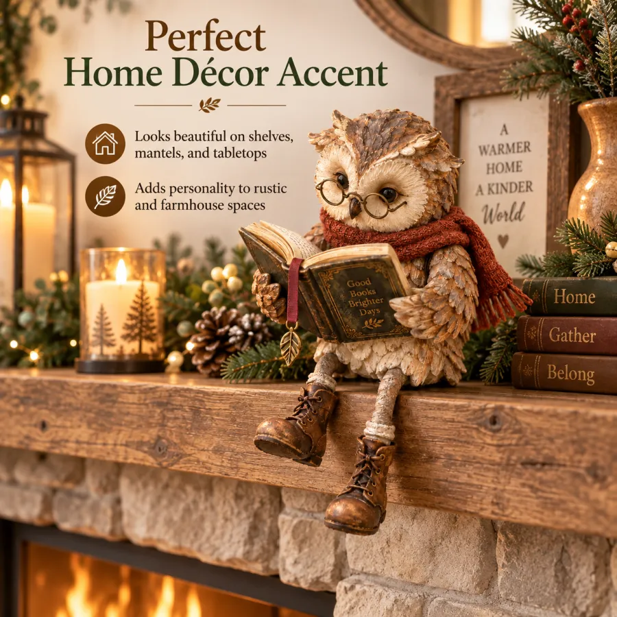 Reading owl on a shelf