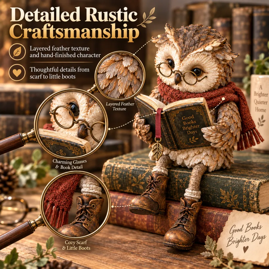 Close-up of reading owl details