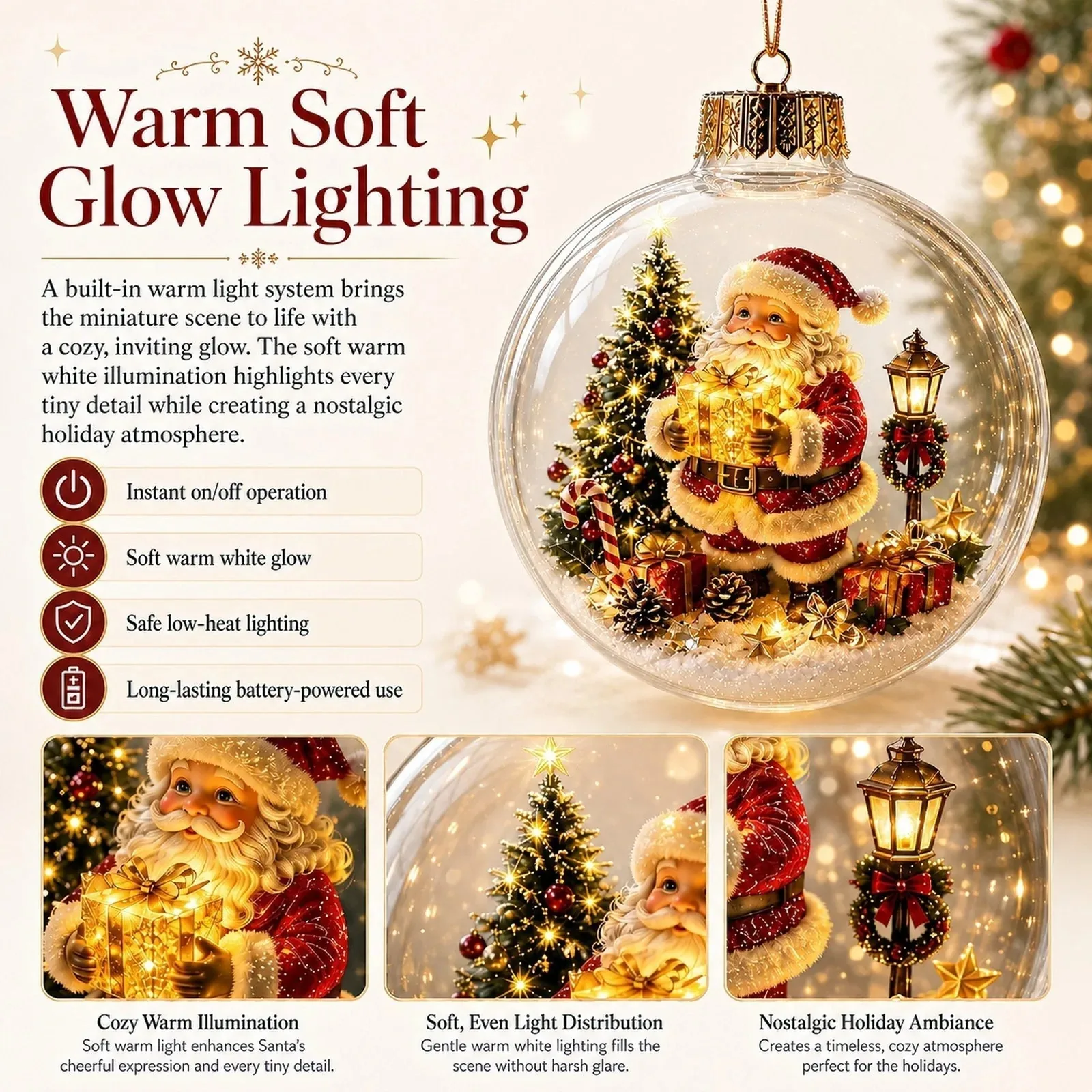 Lighted Christmas Diorama Globe Ornament detail view