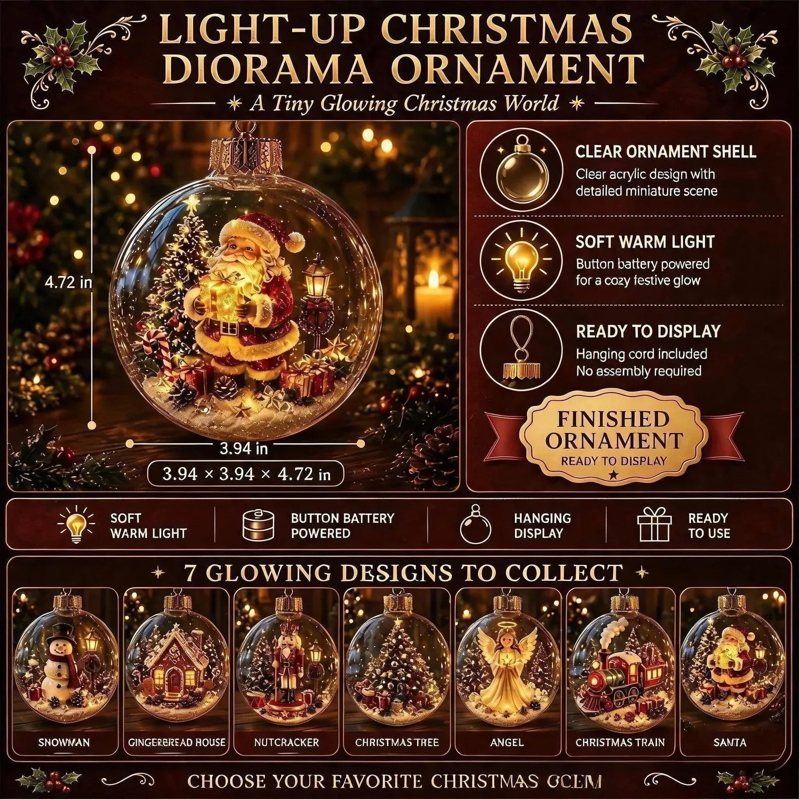 Lighted Christmas Diorama Globe Ornament – Easy Holiday Gift