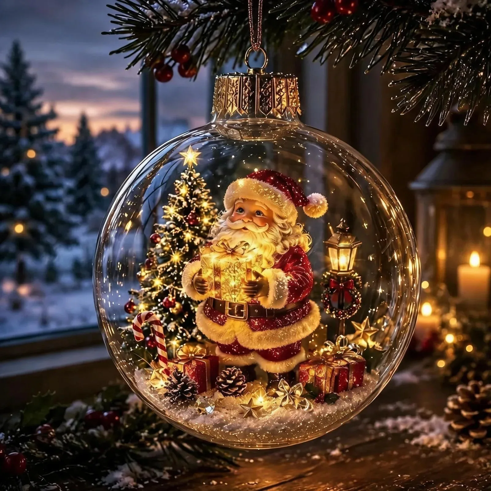 Lighted Christmas Diorama Globe Ornament – Compact Display Size