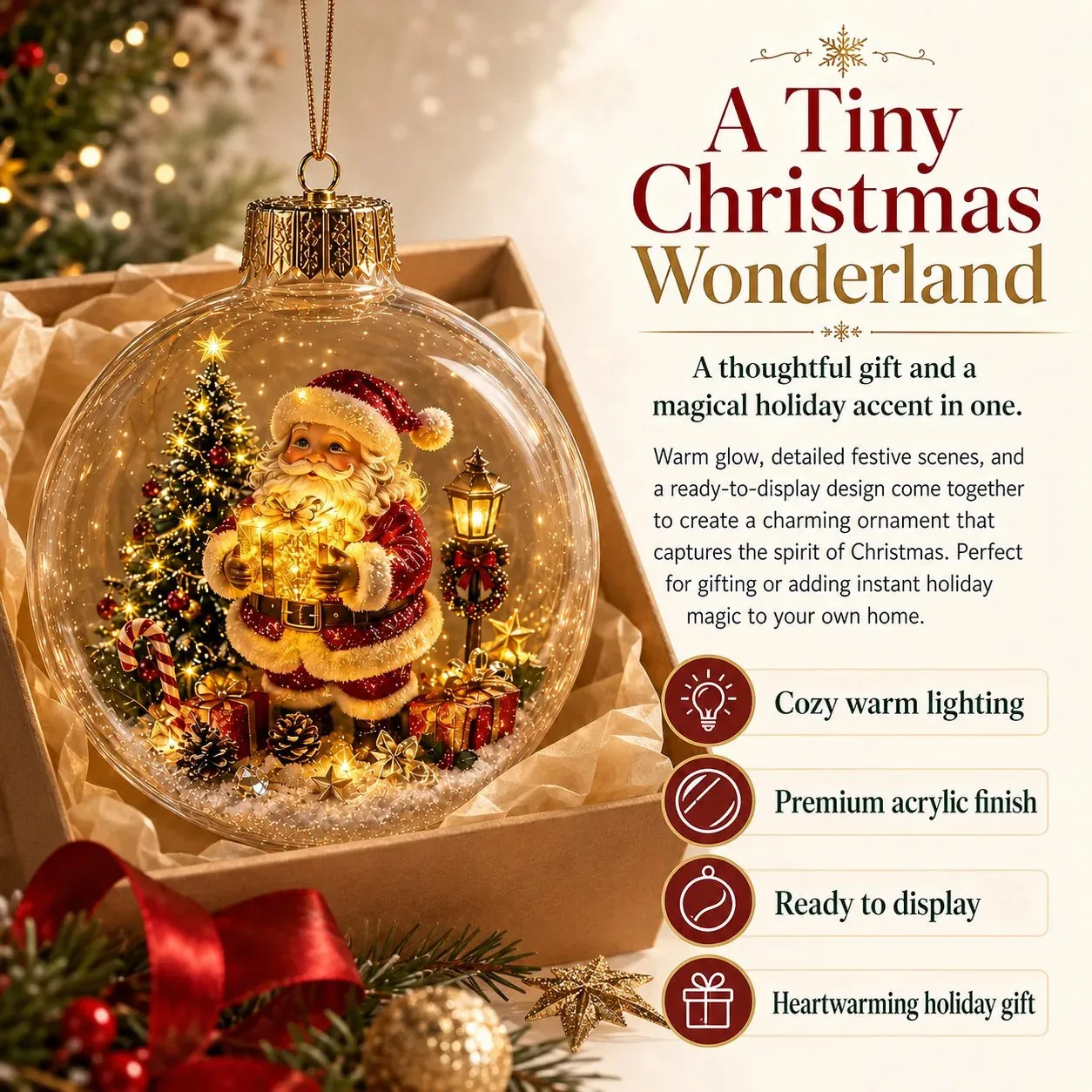 Lighted Christmas Diorama Globe Ornament – Eight Festive Scenes
