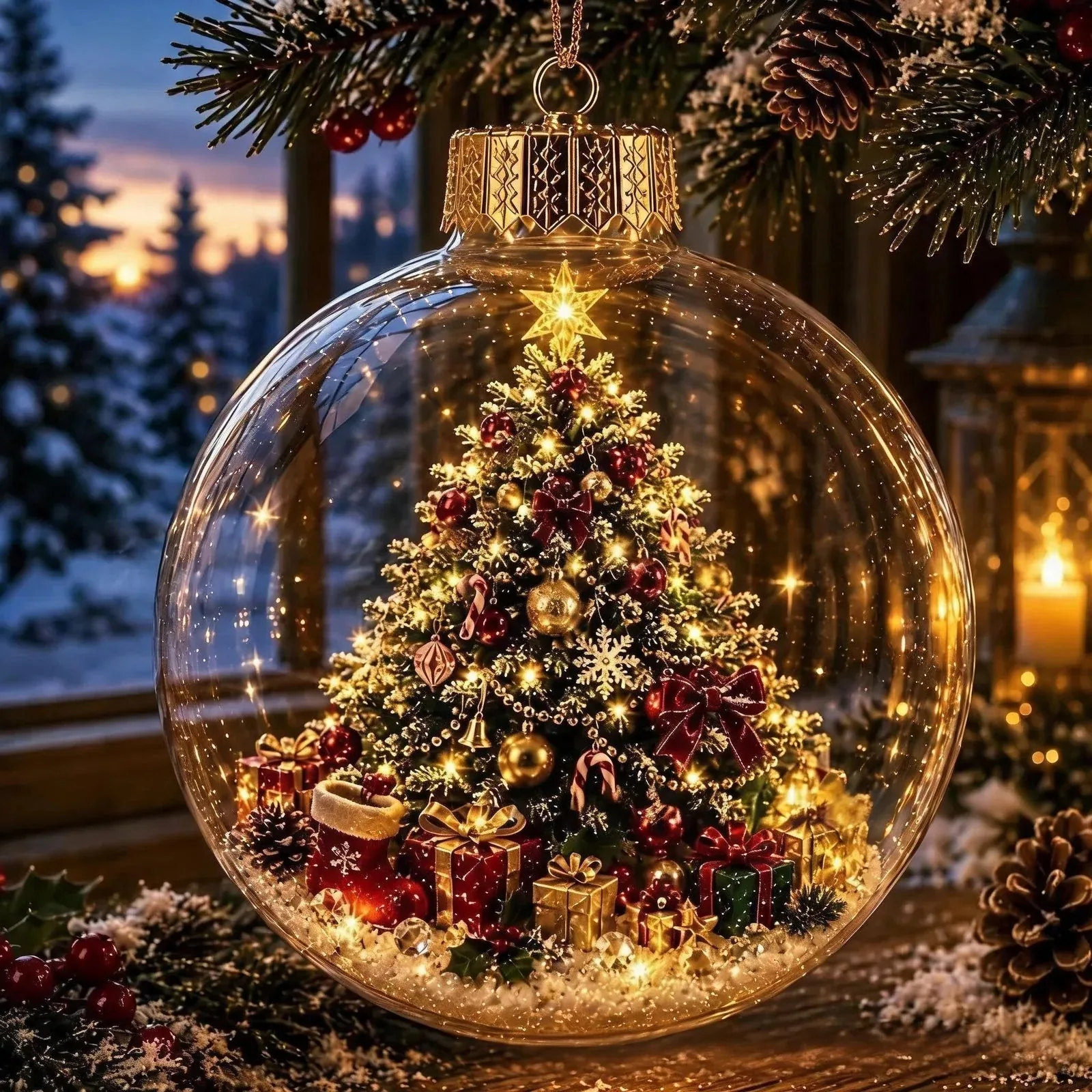 Lighted Christmas Diorama Globe Ornament detail view