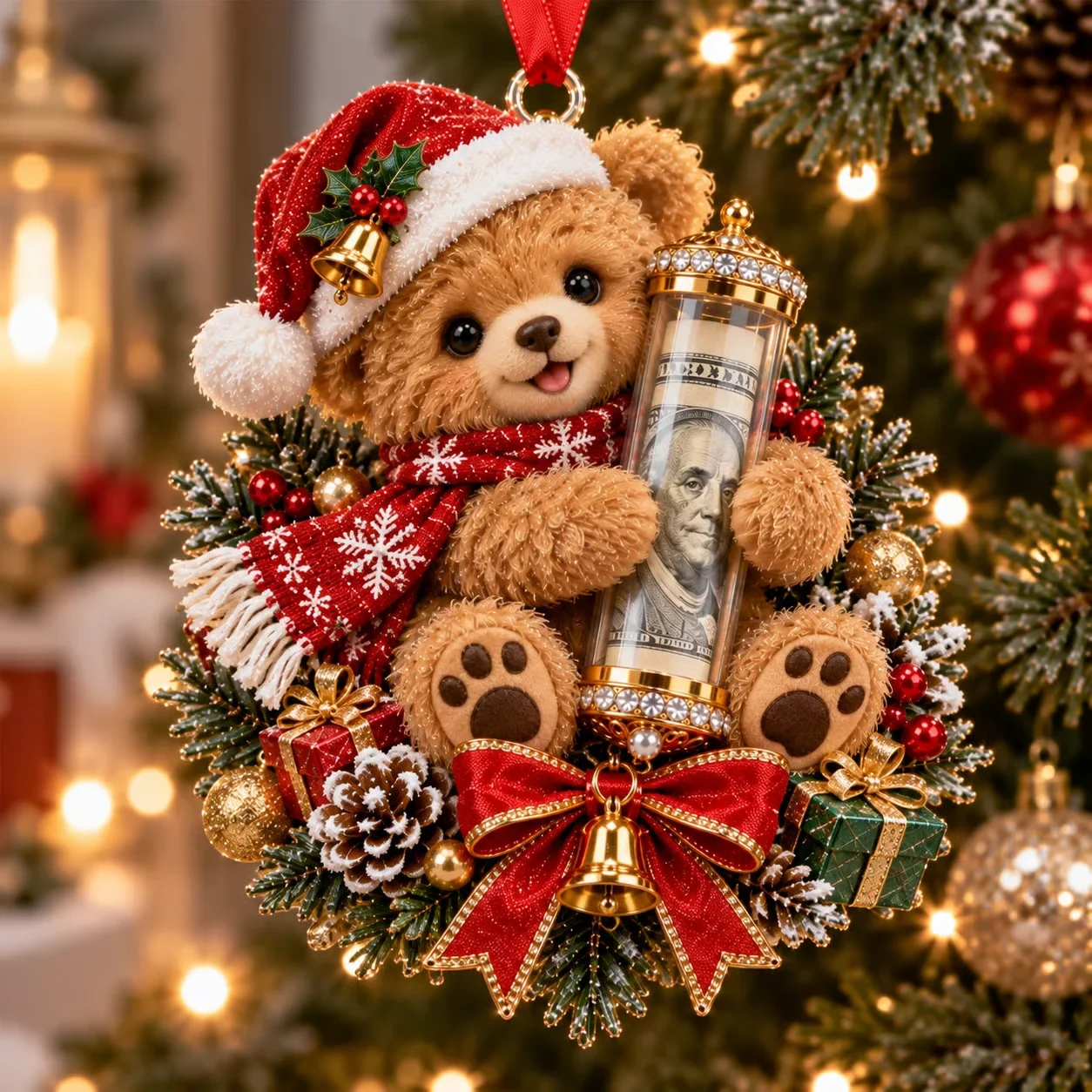 Teddy Bear money plush ornament