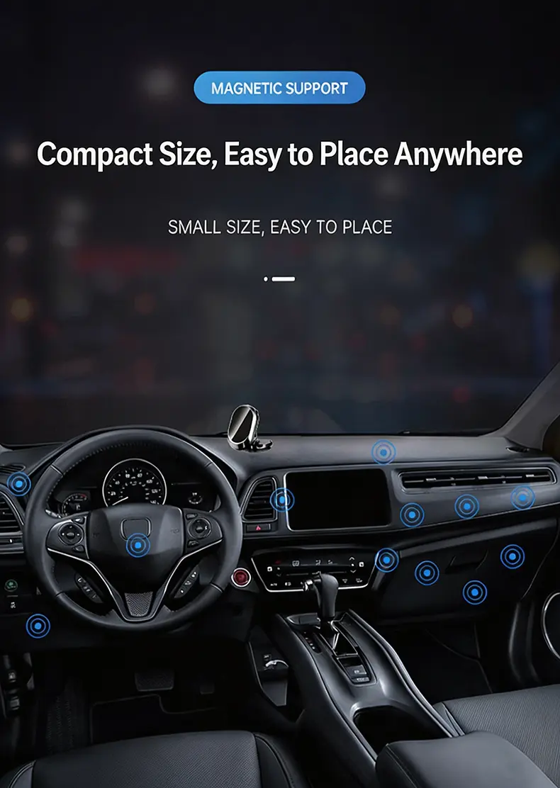Foldable Metal Magnetic Car Cell Phone Holder - 360° Rotating Dashboard Mount, Adjustable Angle & Height, Strong Hold, Compact Universal Hands-Free Stand, Magnetic Mobile Mount, Car Interior Accessories, Vehicle Accessory