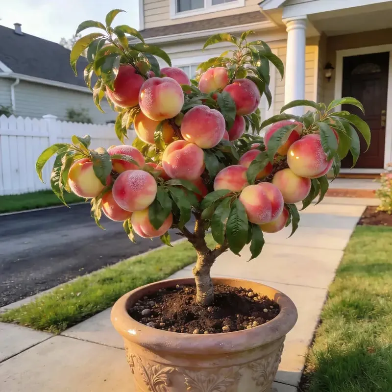 Dwarf peach tree in a small space