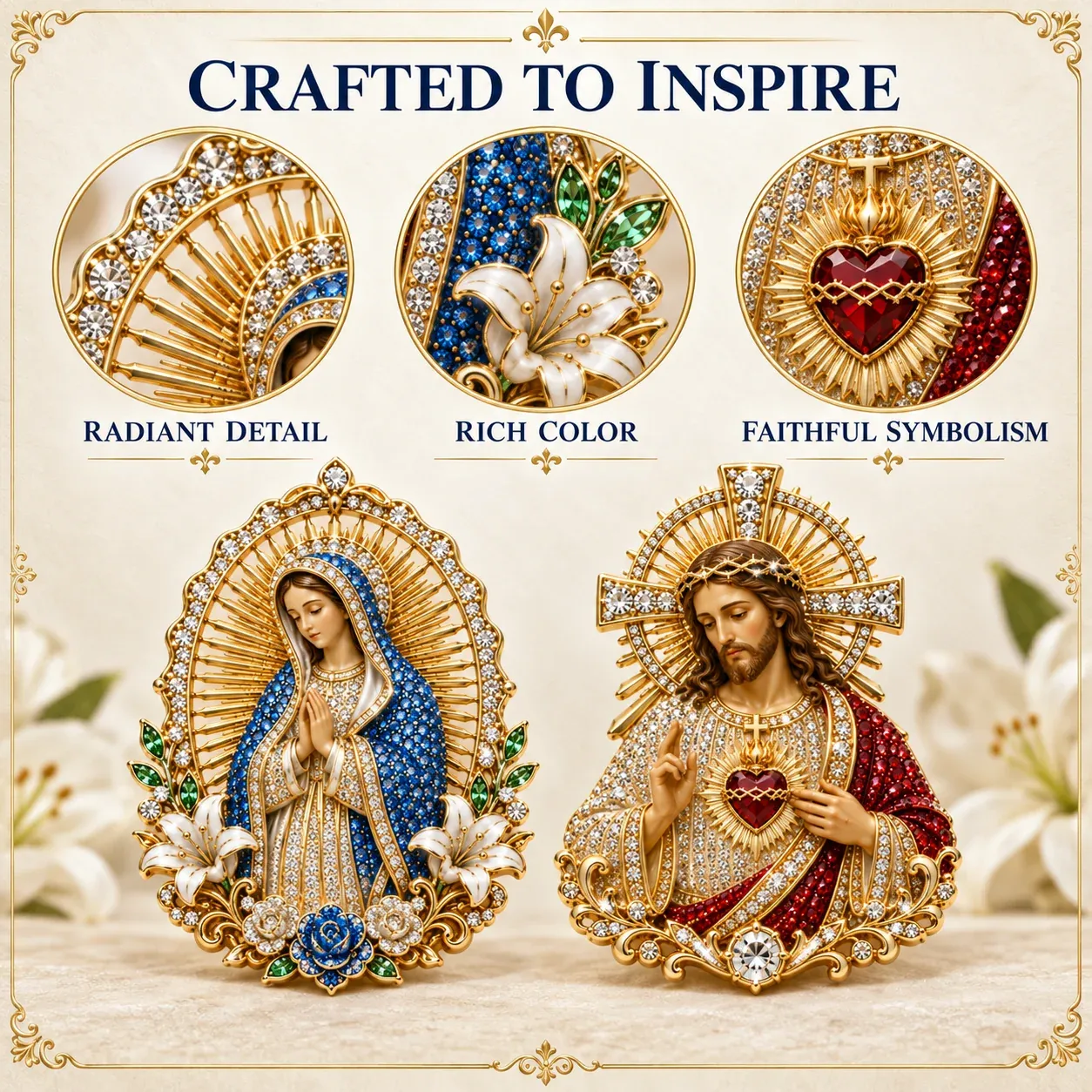 Jesus and Our Lady of Guadalupe pin designs