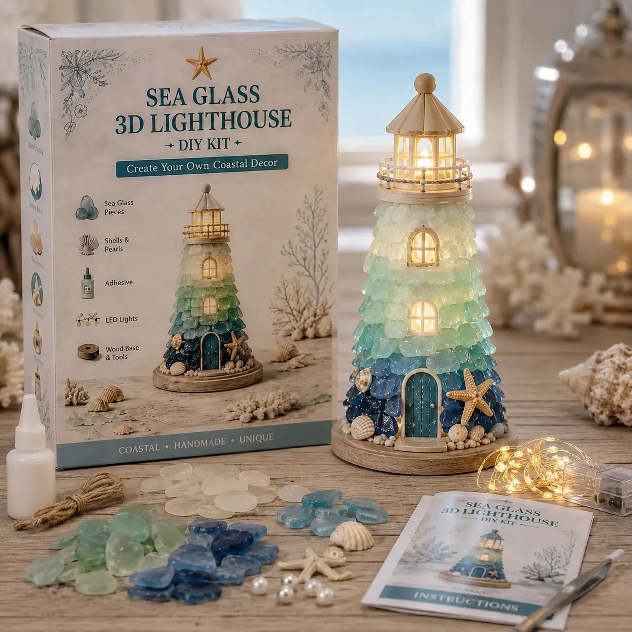 DIY lighted sea glass style lighthouse kit