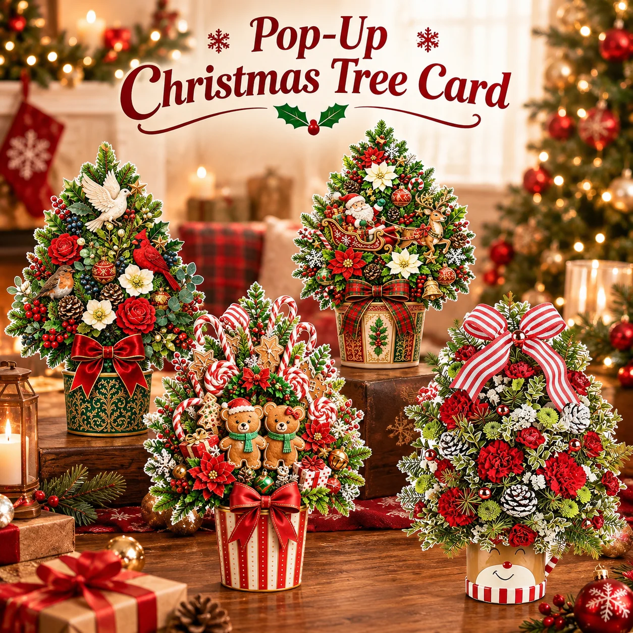 Christmas pop-up card opening into a 3D tree
