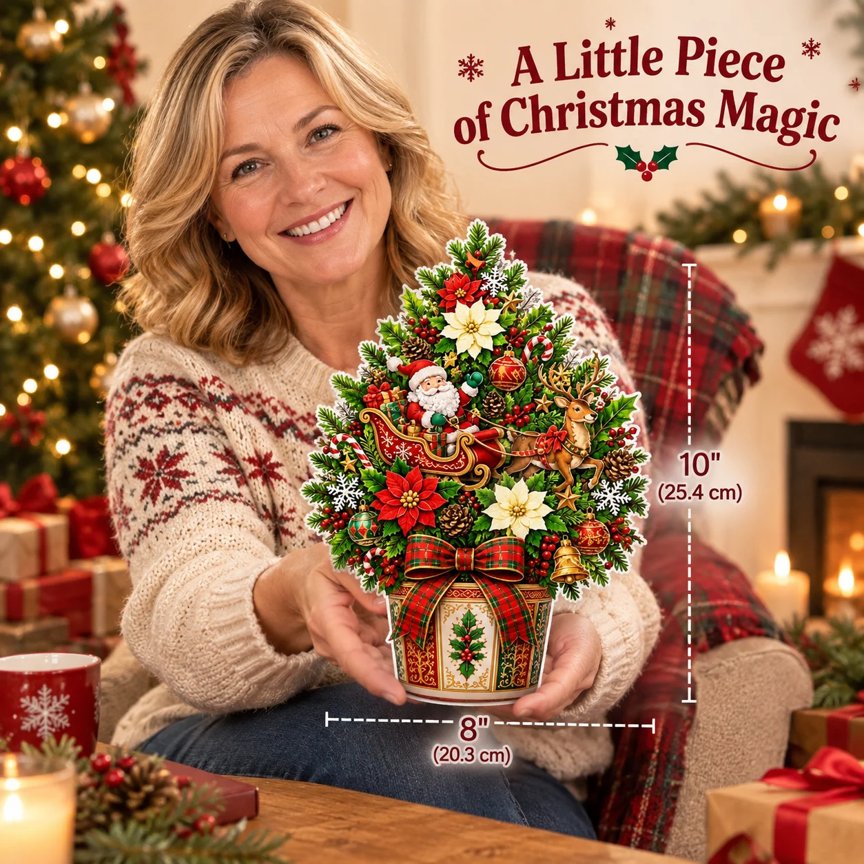 Freestanding 3D Christmas tree card on a table