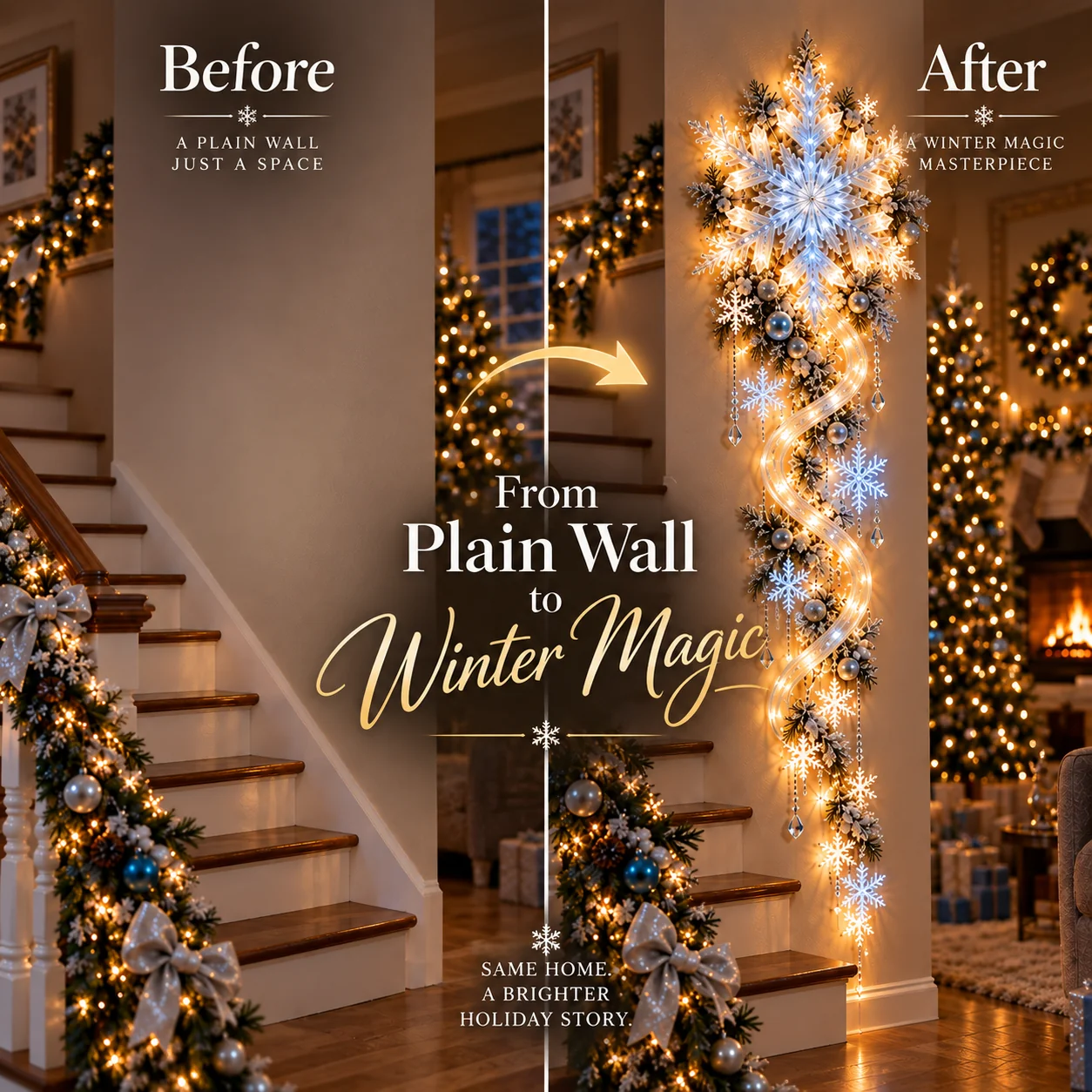 Before and after Christmas wall transformation