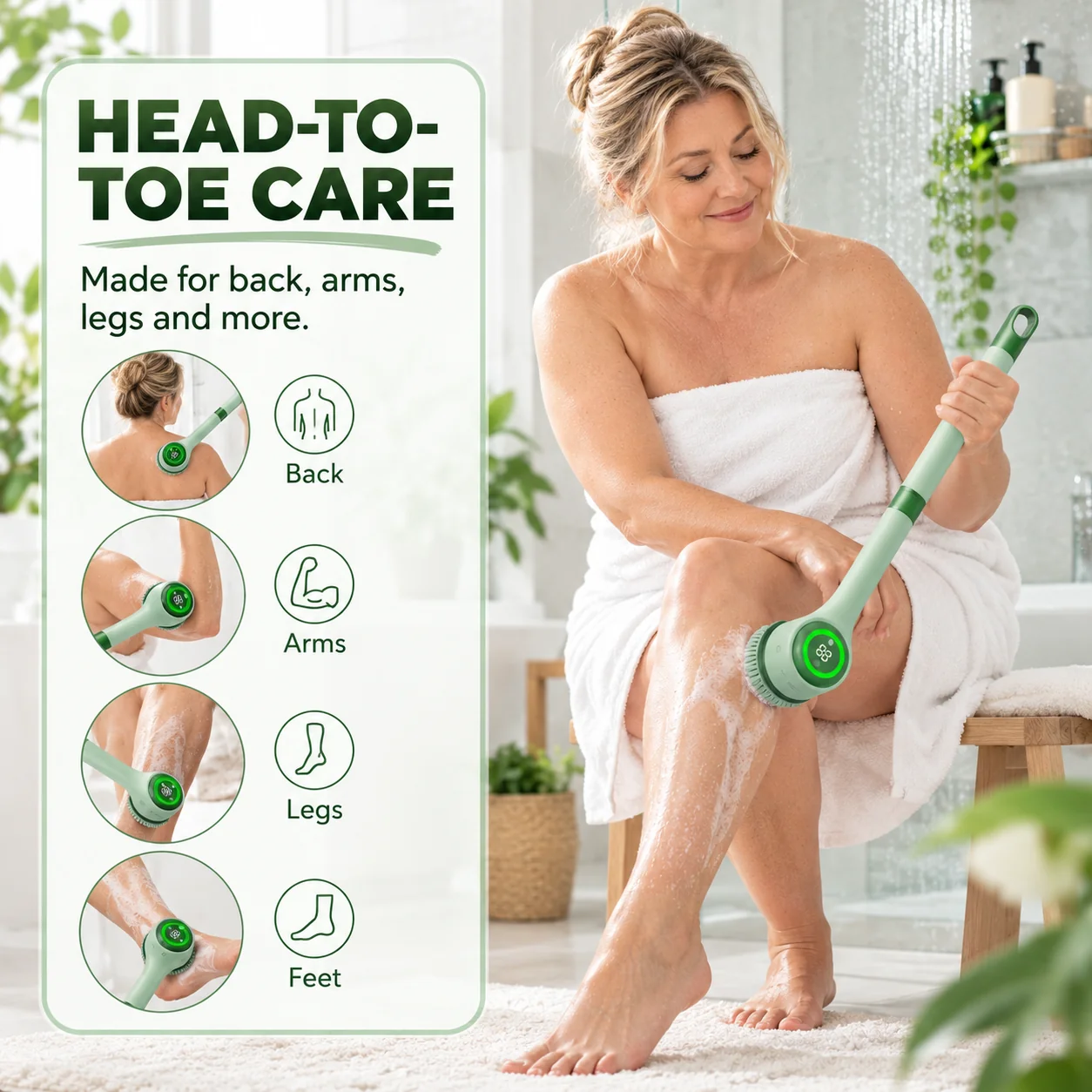 Long-handle body scrubber for back arms legs and feet