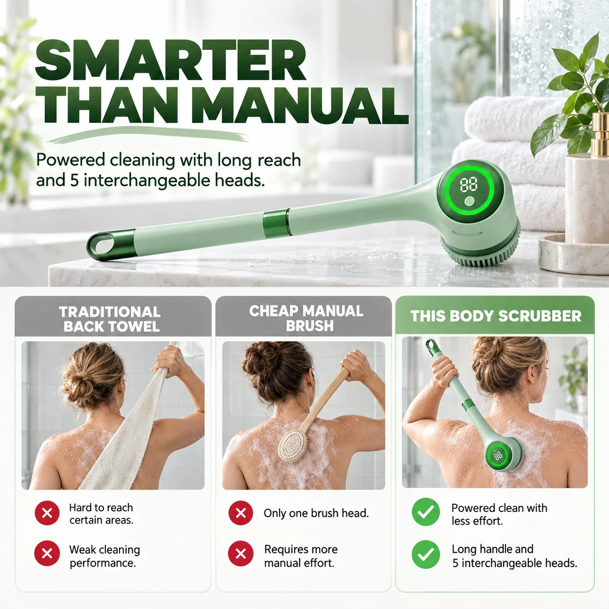 Comparison of electric body scrubber and traditional manual bath tools
