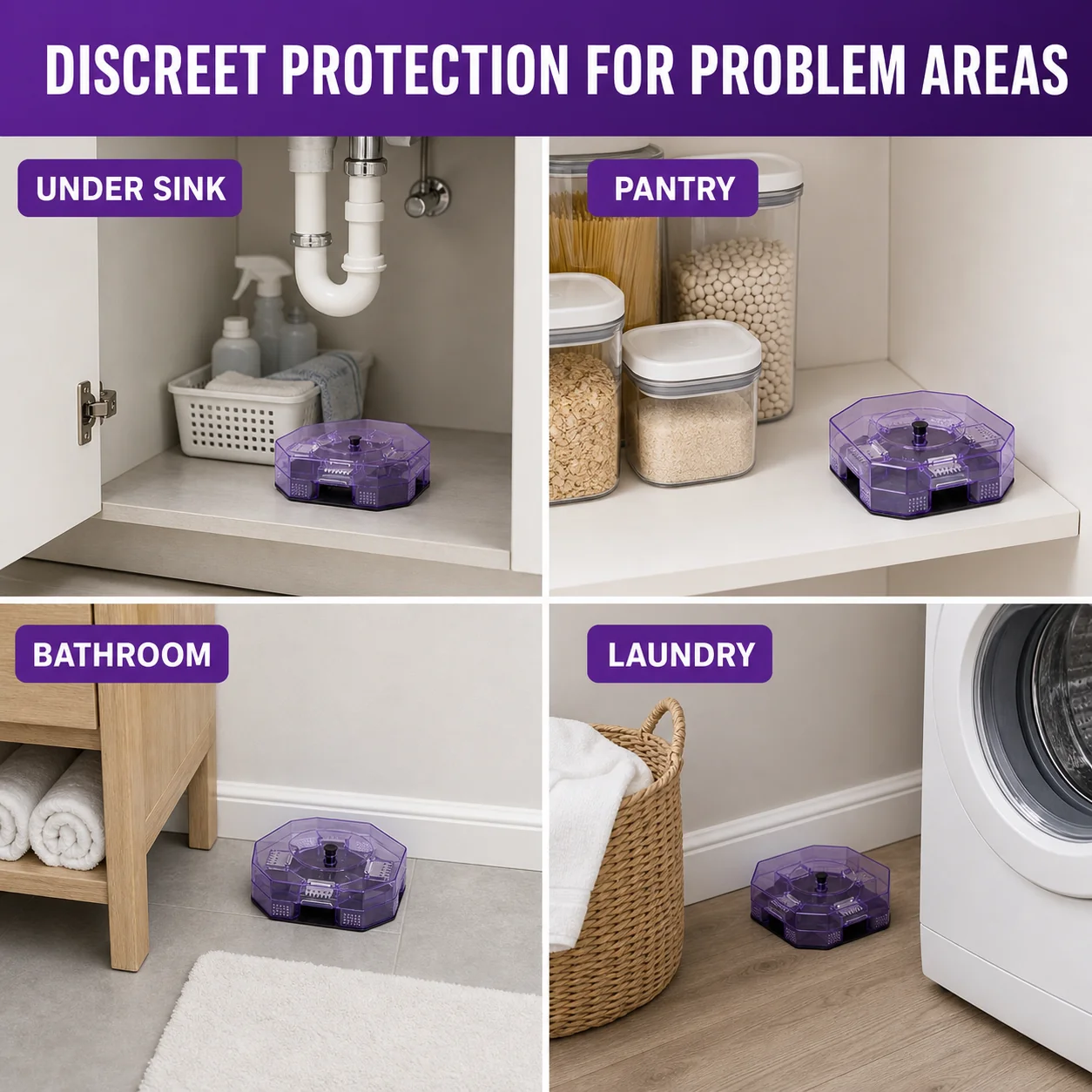 Roach trap placement under sink pantry bathroom and laundry area