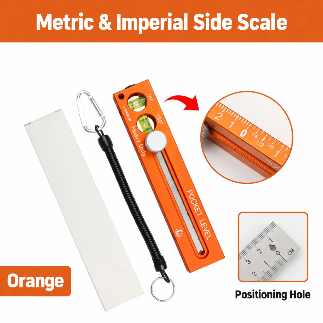Orange multifunction pocket level depth gauge