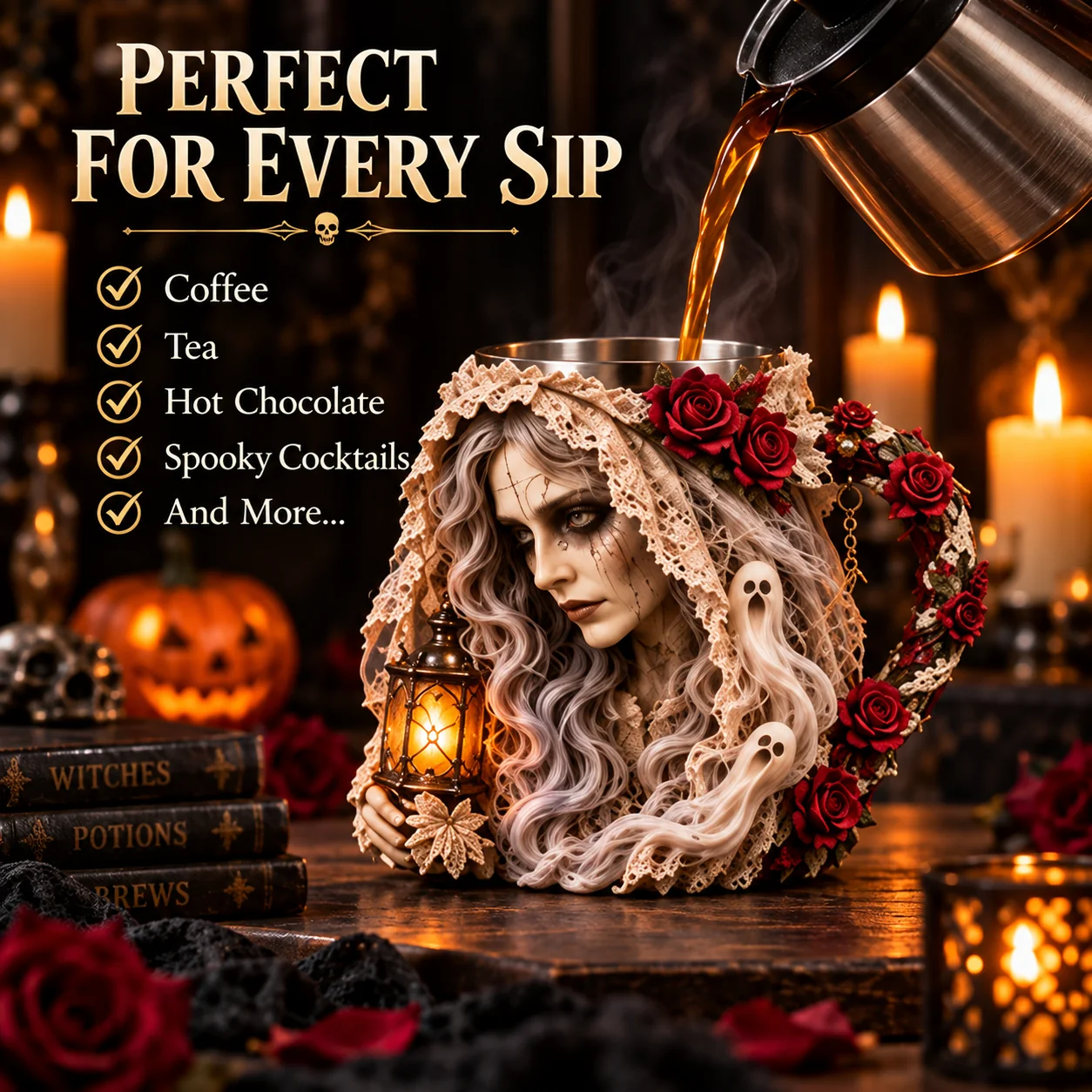 Ghost Bride mug Halloween drink scene