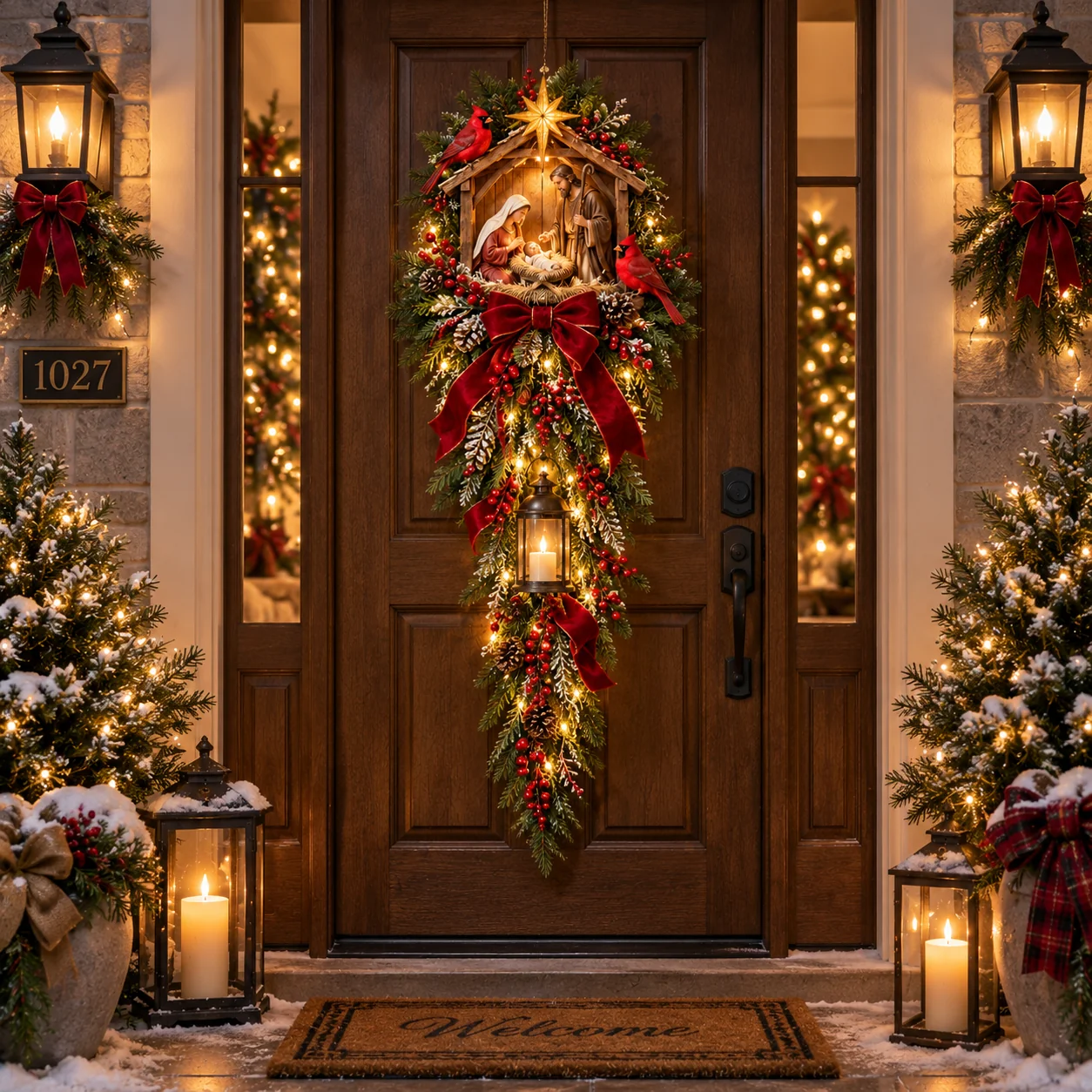 Lighted Nativity Christmas door and wall decoration