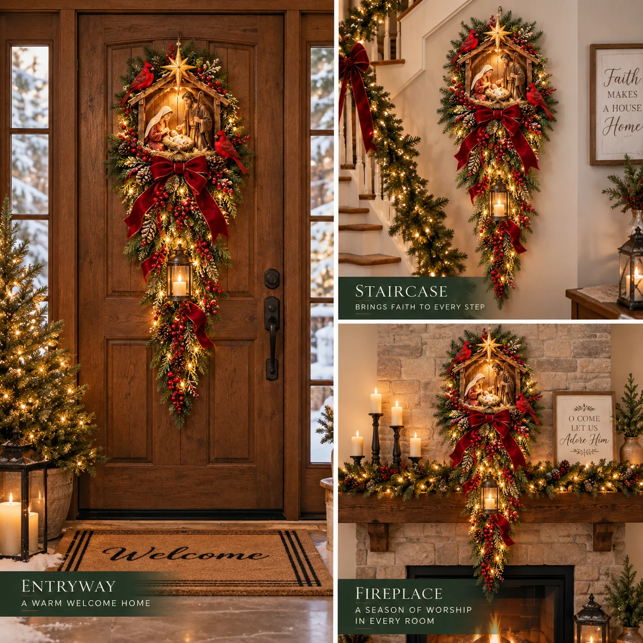 Nativity Christmas decoration in different home spaces