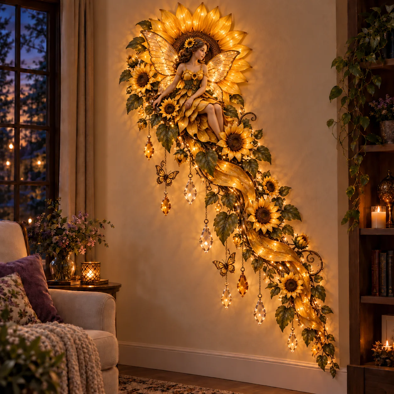 Sunflower fairy wall light