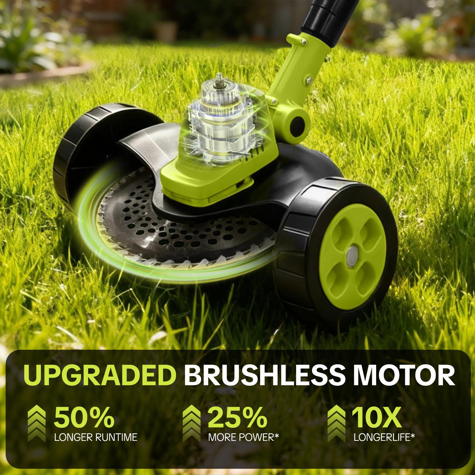 Cordless grass trimmer cutting attachment and garden tool details