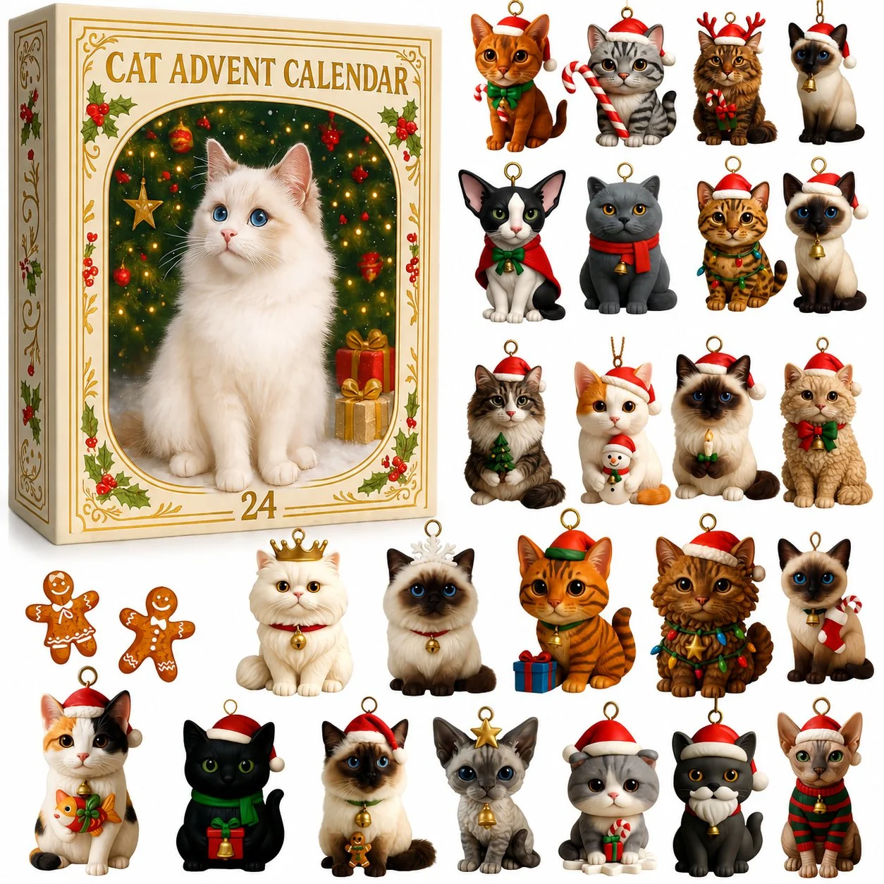24 festive cat designs included in the Christmas advent calendar