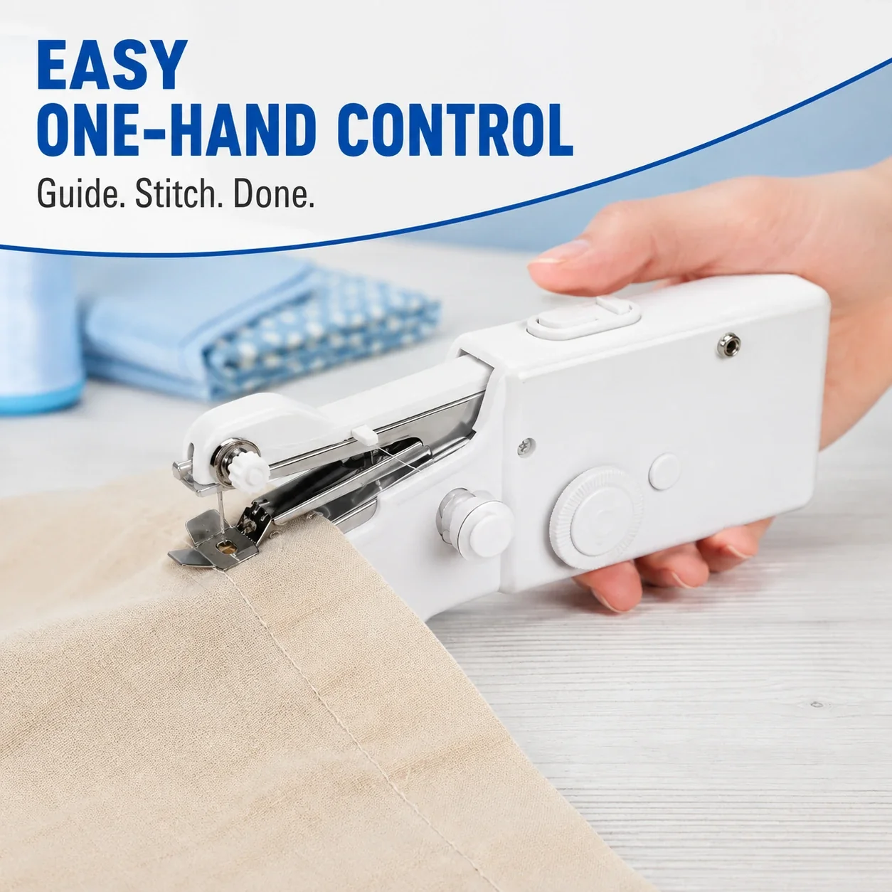 One-hand control of the portable sewing machine