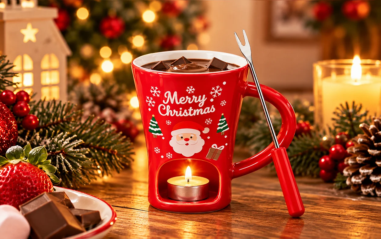 Santa chocolate fondue mug with tealight candle