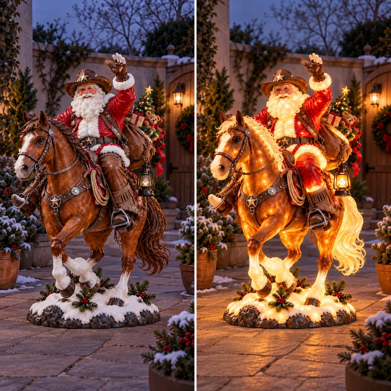 Cowboy Santa Christmas Horse Decoration Detail