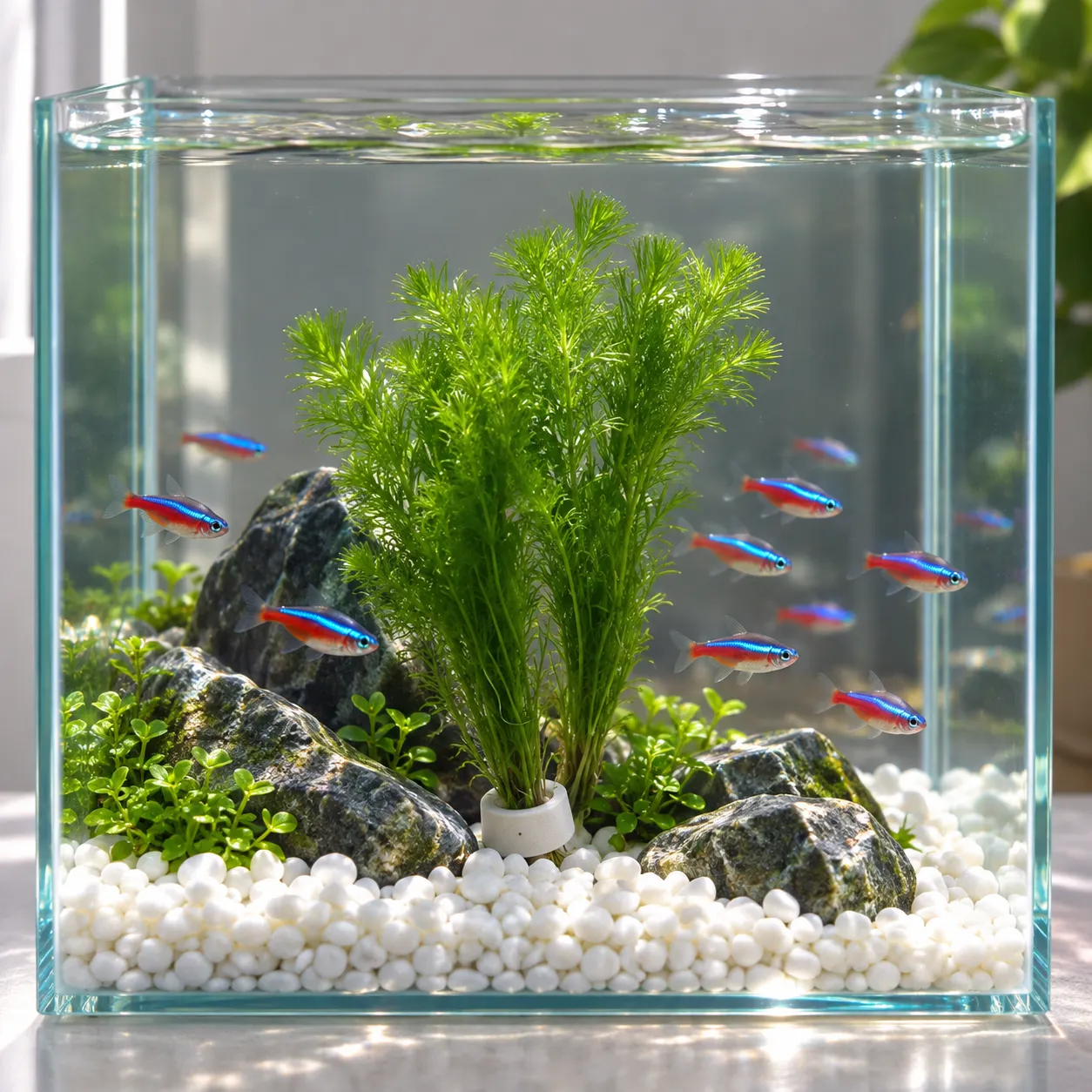Green aquatic grass creating a lush fish tank landscape