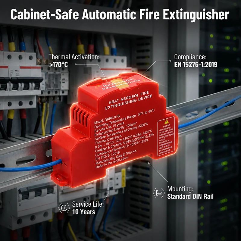 Automatic aerosol fire suppression device for electrical cabinet protection