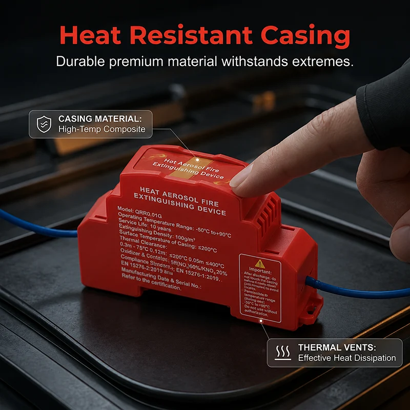 Heat resistant red housing automatic aerosol fire suppression device