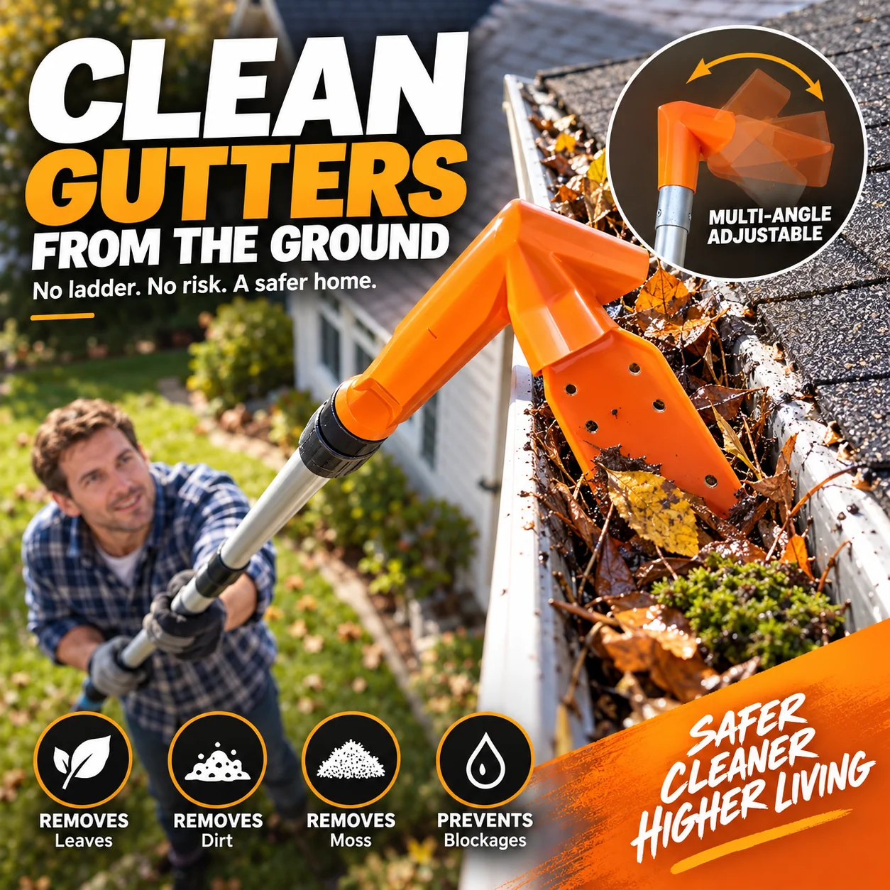 Adjustable angle gutter cleaning head