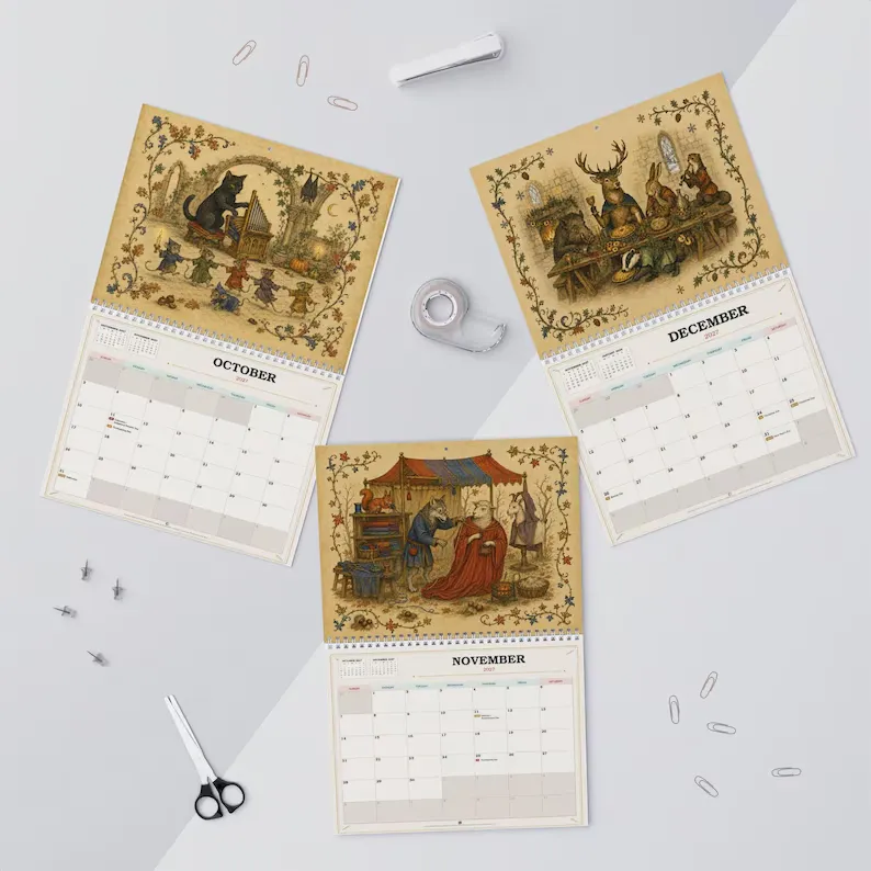 2027 Medieval Animal Mischief Wall Calendar final artwork