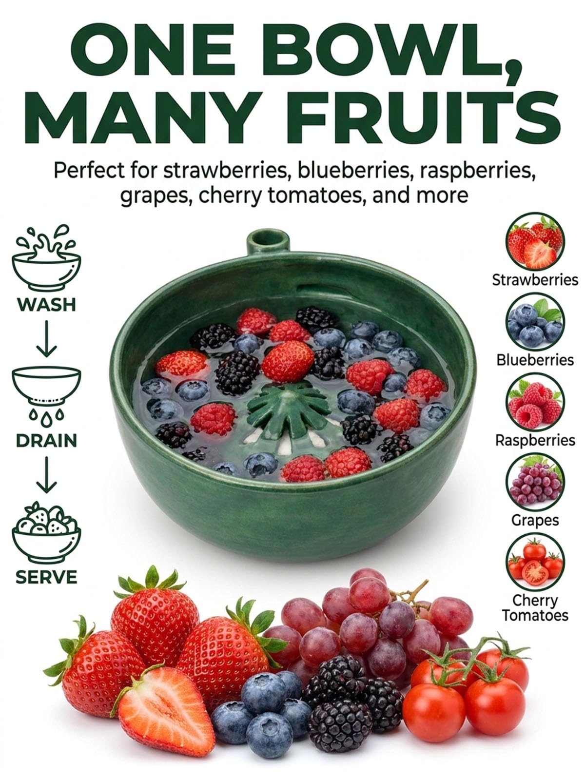 Berry Bowl Fruit Washer with Strainer Holes Ceramic, Ceramic ...