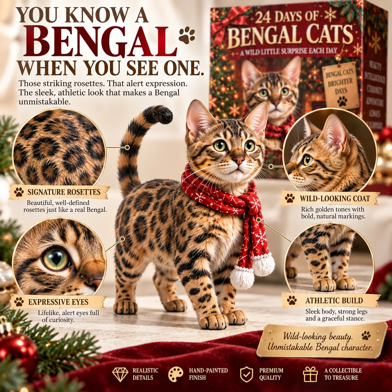 Realistic Bengal cat collectible details