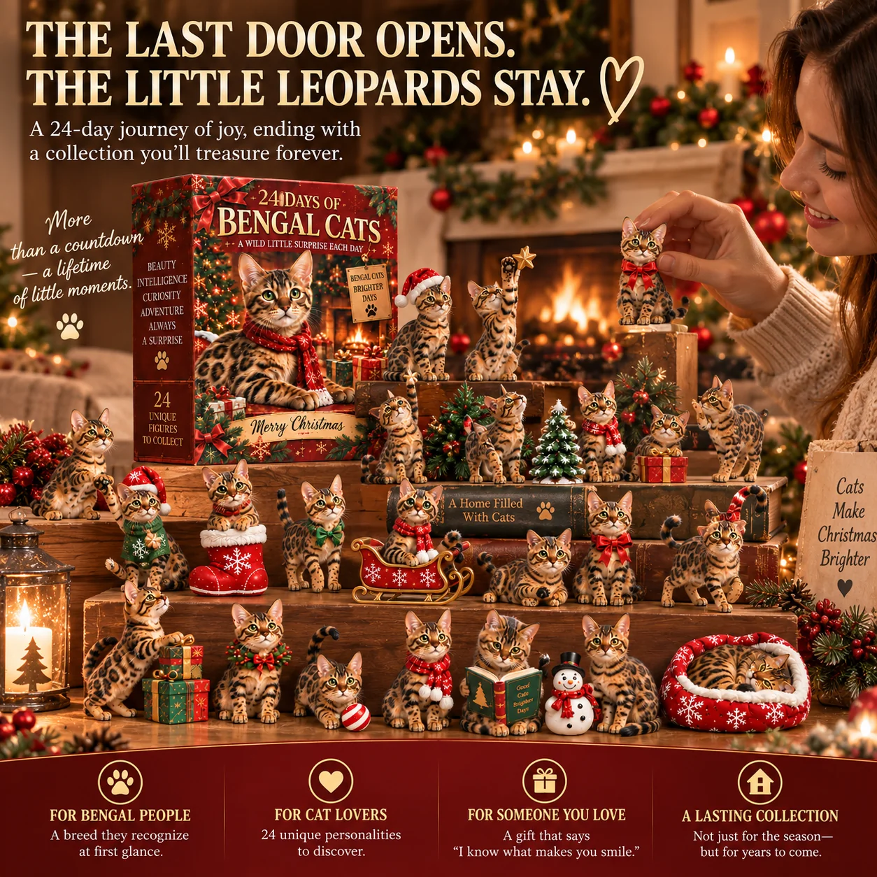 Complete Bengal cat Christmas collectible display