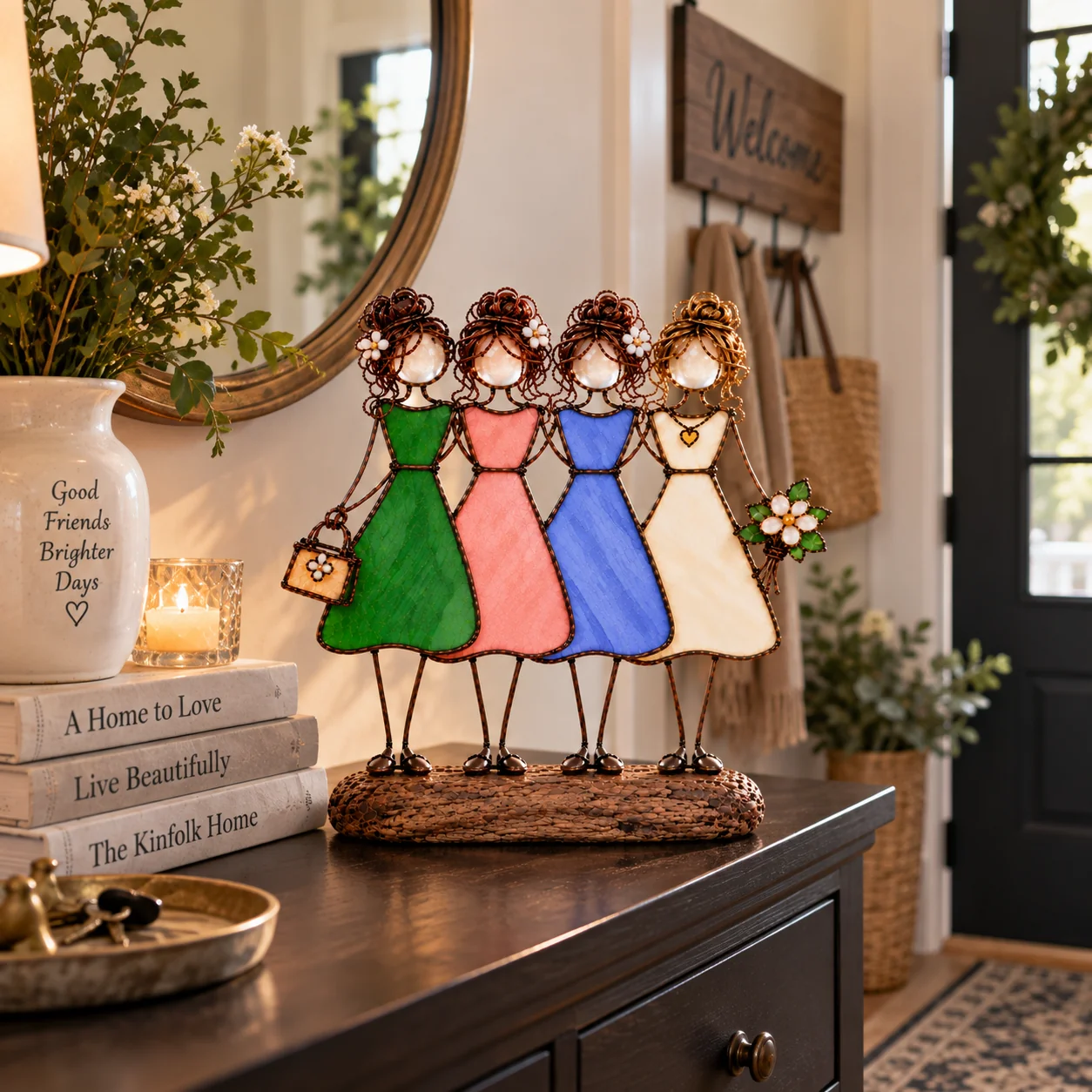 Sisters friendship figurine displayed in an American home