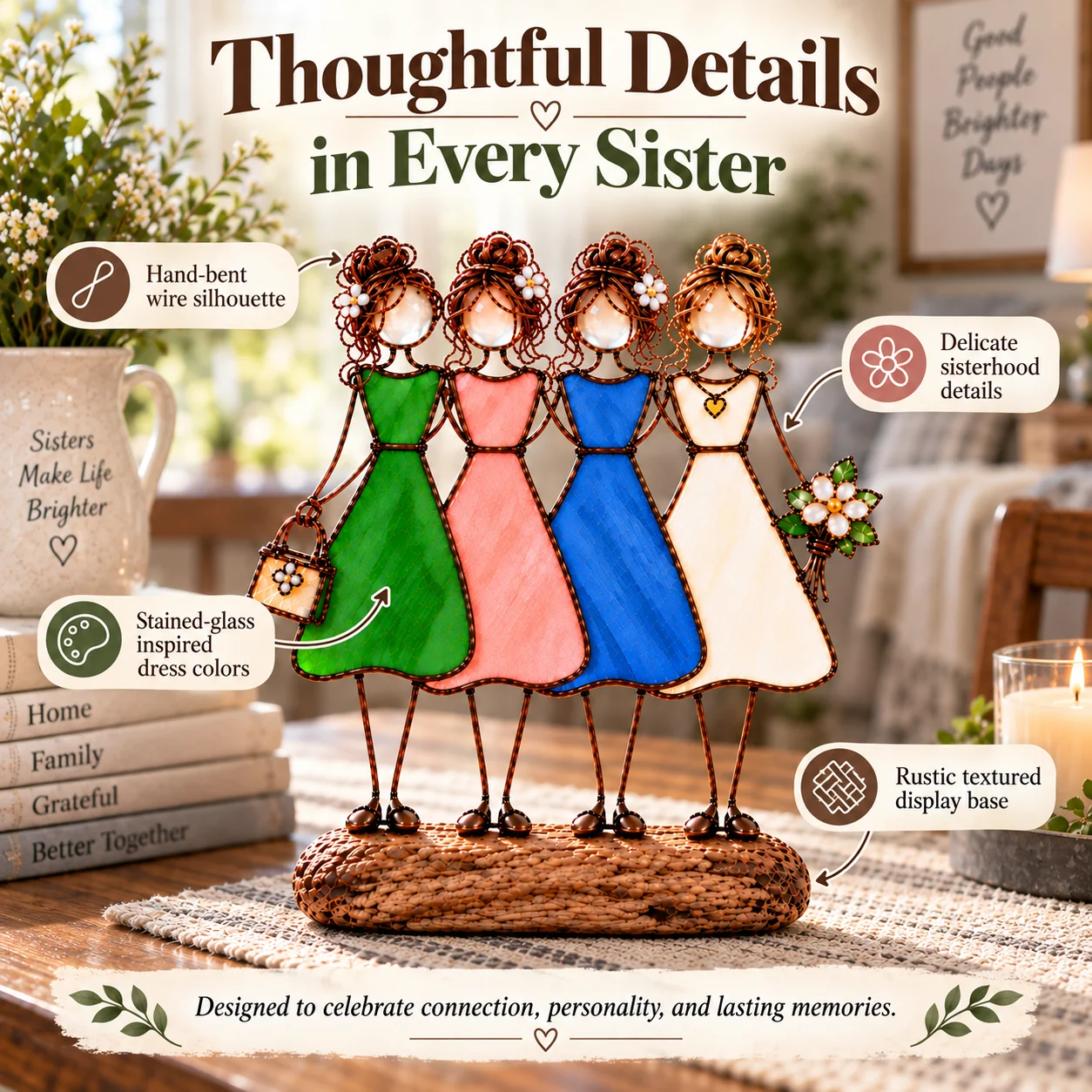 Close detail view of sister figurine design