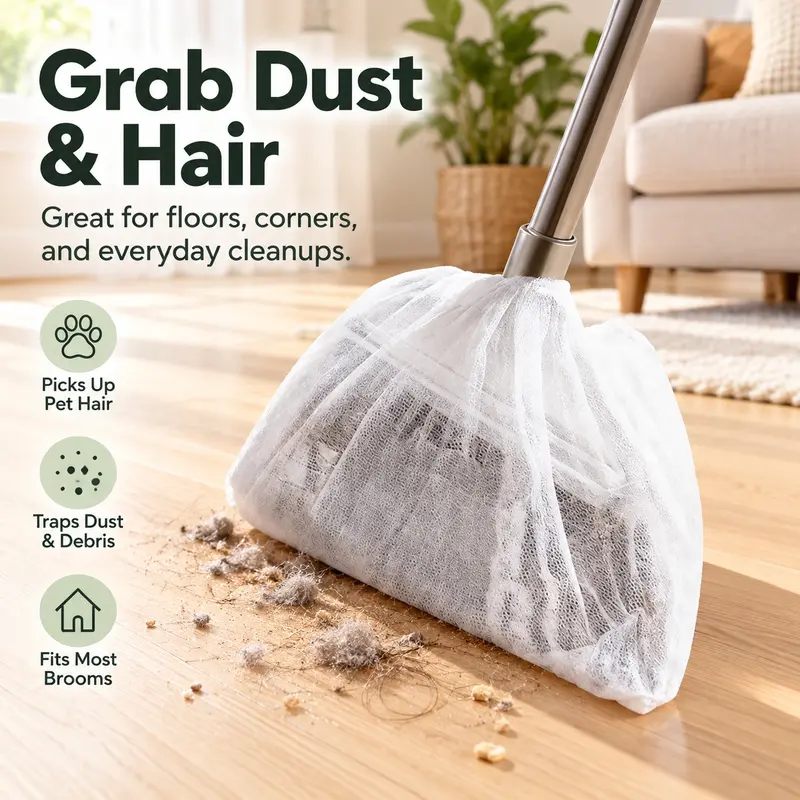 Disposable broom dusting cover after collecting dust