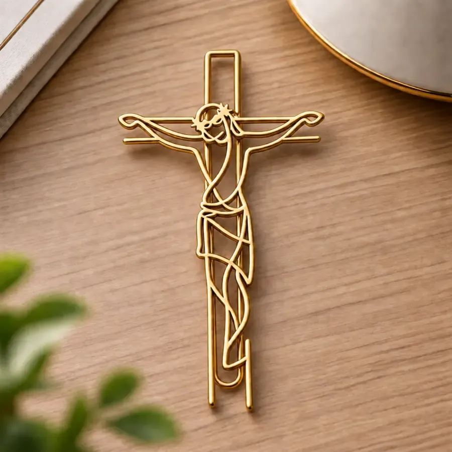 Crucifix paper clip marking a page