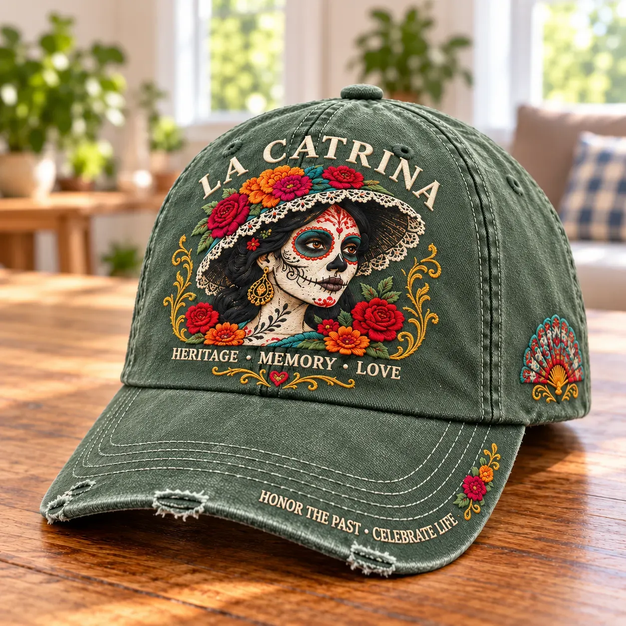 Sage Green La Catrina baseball cap