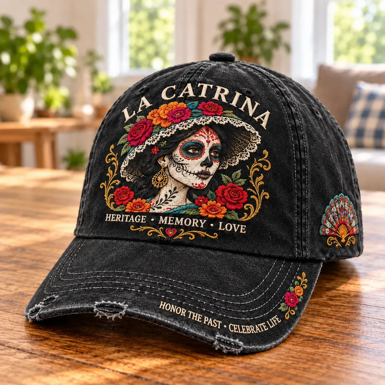 Black La Catrina baseball cap