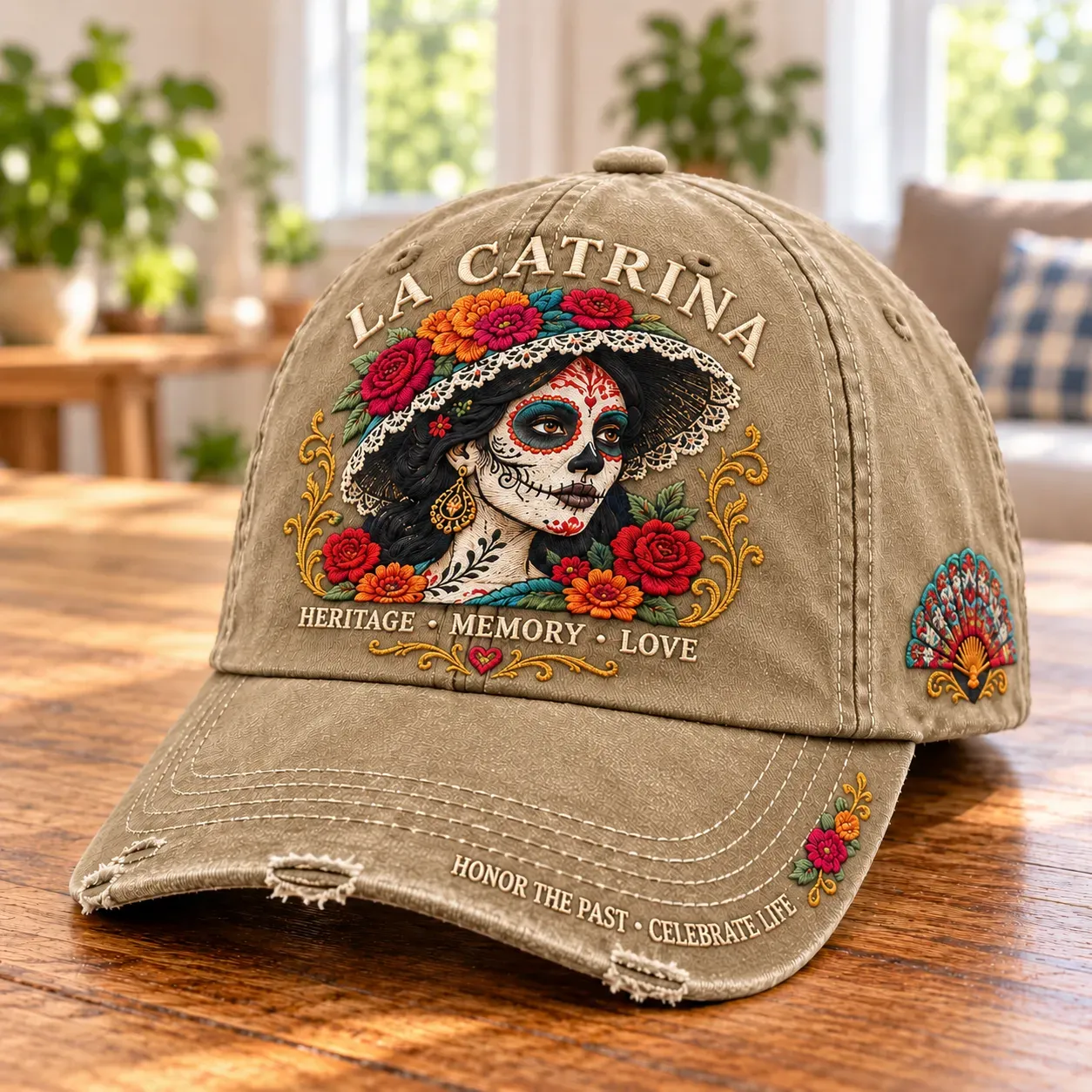 Khaki La Catrina baseball cap